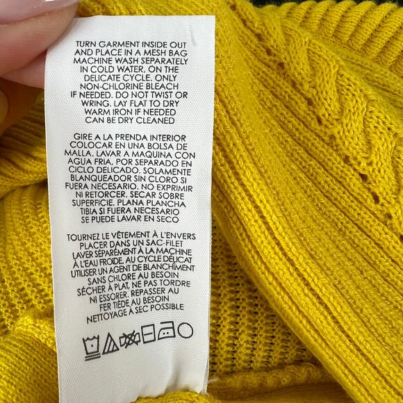 CABI Yellow Cardigan Sweater Cotton Cable Knit Ribbed Button Size S Small - Picture 8 of 9